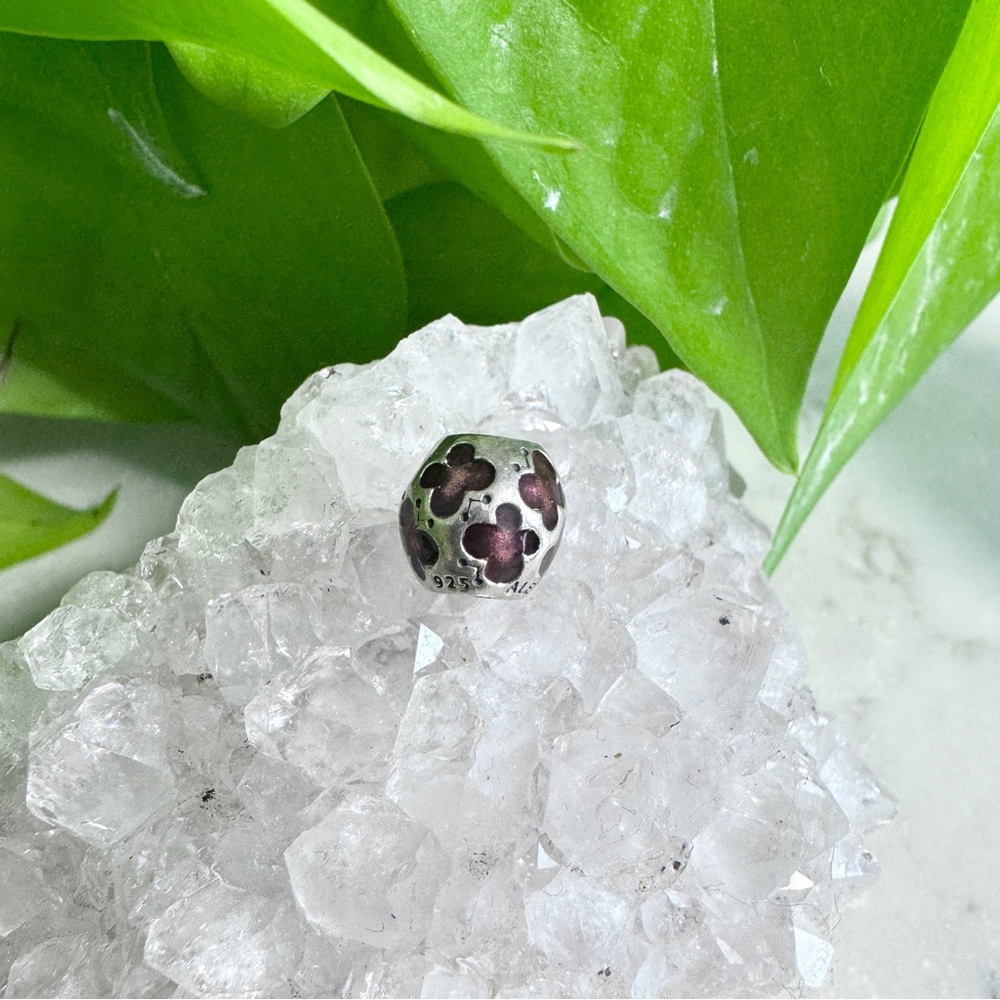 Pandora - Retired Silver Charm with Purple Enamel Butterflies